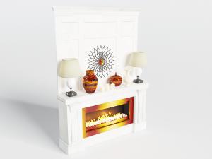 简欧白色带火焰的壁炉、饰品摆件