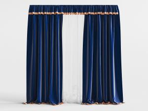 田园蓝色窗帘3d模型 田园蓝色窗帘