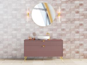 现代粉色洗手台、洗手盆和浴室镜