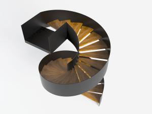 现代黑色扶手实木板旋转楼梯3d模型 现代黑色扶手实木板旋转楼梯
