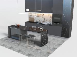 现代整体橱柜、大理石吧台吧椅