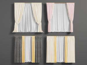 现代双扇窗帘窗纱3d模型 现代双扇窗帘窗纱