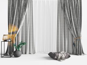 新中式灰色窗帘窗纱3d模型 新中式灰色窗帘窗纱