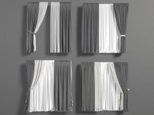 现代灰色窗帘纱帘3d模型 现代灰色窗帘纱帘