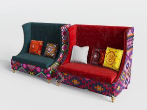 东南亚高靠背双人、多人沙发3d模型 东南亚高靠背双人、多人沙发