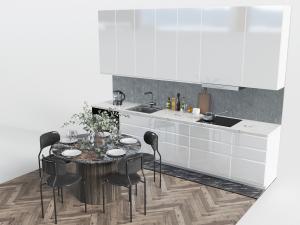 现代北欧白色整体橱柜吊柜和餐桌椅组合