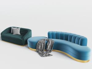 现代蓝色绿色多人双人沙发3d模型 现代蓝色绿色多人双人沙发