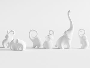 造型不同的石膏小象雕塑