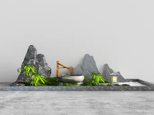 中式庭院假山、竹子园艺小品