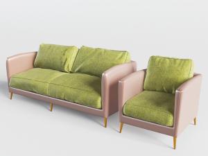 现代粉色皮革支撑果绿色坐垫的双人沙发、单人沙发模3d模型 现代粉色皮革支撑果绿色坐垫的双人沙发、单人沙发模