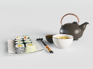 寿司汤食物食品、筷子、茶壶茶具