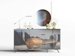 新中式高反射黑色玄关柜