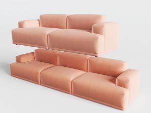 现代珊瑚红色多人沙发、双人沙发3d模型 现代珊瑚红色多人沙发、双人沙发