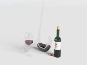 葡萄酒、红酒、酒杯和瓶子3d模型 葡萄酒、红酒、酒杯和瓶子