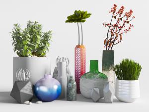 新中式陶瓷花盆植物、花瓶花卉