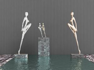 现代庭院水池人物雕塑园艺小品