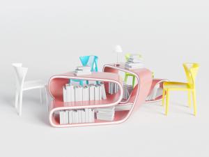 现代粉色异形书柜