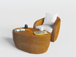 东南亚藤编单人沙发茶几3d模型 东南亚藤编单人沙发茶几