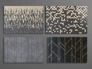 现代带有金色花纹的背景墙3d模型 现代带有金色花纹的背景墙