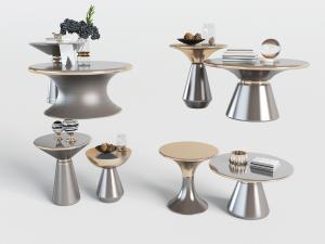 新中式哑光金属圆形茶几、边几3d模型 新中式哑光金属圆形茶几、边几