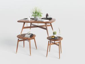 北欧实木圆形边几和长方形茶几3d模型 北欧实木圆形边几和长方形茶几