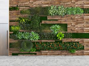 现代嵌入植物的文化石背景墙3d模型 现代嵌入植物的文化石背景墙