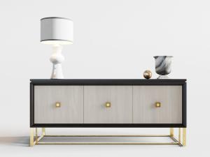 新中式黑色实木边框的铁艺电视柜