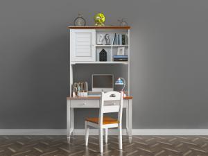 北欧白色带书柜的书桌椅组合3d模型 北欧白色带书柜的书桌椅组合