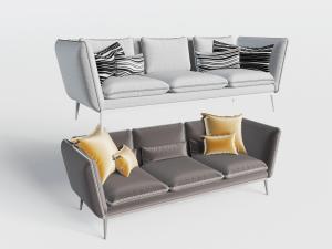 灰色咖啡色布艺多人沙发3d模型 灰色咖啡色布艺多人沙发