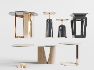 新中式圆形茶几边几3d模型 新中式圆形茶几边几