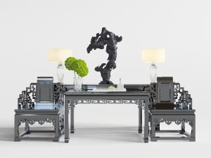 中式雕花黑色实木椅子