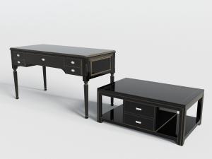 简欧北欧黑色书桌和茶几3d模型 简欧北欧黑色书桌和茶几