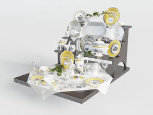 欧式放在收纳架上的陶瓷餐具组合3d模型 欧式放在收纳架上的陶瓷餐具组合