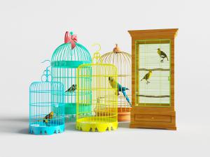 中式金属彩色鸟笼挂件