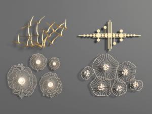 新中式金属花朵、鸽子造型的墙饰挂件