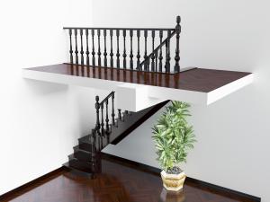 欧式黑色雕花扶手栏杆的楼梯3d模型 欧式黑色雕花扶手栏杆的楼梯