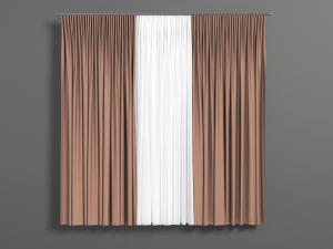 现代简欧褐色双扇窗帘窗纱3d模型 现代简欧褐色双扇窗帘窗纱