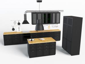 现代工业风黑色整体橱柜和厨房中岛