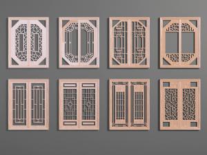 中式实木装饰窗格的平开窗