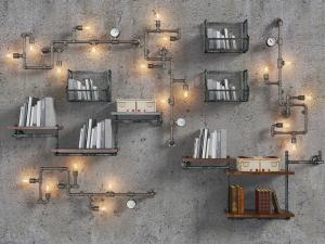 工业风水管壁灯、墙面置物架