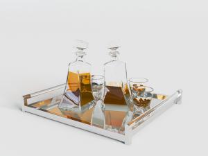 不锈钢托盘里的红酒瓶酒杯3d模型 不锈钢托盘里的红酒瓶酒杯