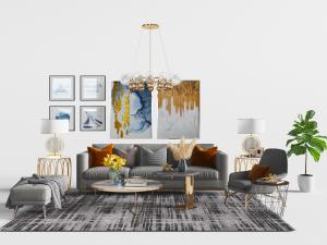 现代多人沙发、沙发凳和茶几组合3d模型 现代多人沙发、沙发凳和茶几组合