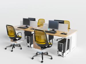 四人位办公桌、电脑和转椅组合