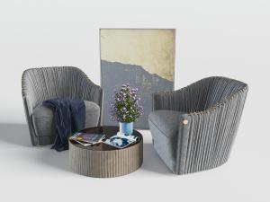 现代灰色条纹装饰的布艺单人沙发3d模型 现代灰色条纹装饰的布艺单人沙发