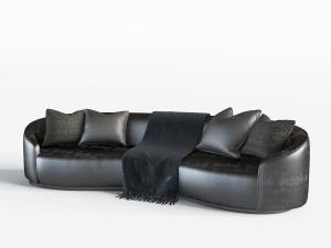 现代黑色皮革弧形多人沙发3d模型 现代黑色皮革弧形多人沙发