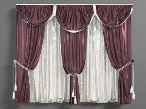 欧式暗红色三扇窗帘窗纱3d模型 欧式暗红色三扇窗帘窗纱