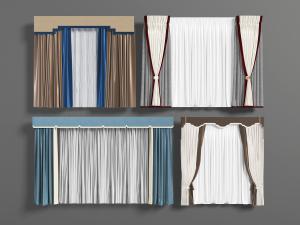 新中式布艺窗帘窗纱3d模型 新中式布艺窗帘窗纱