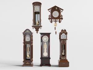 欧式实木座钟吊钟钟表3d模型 欧式实木座钟吊钟钟表