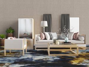 新中式多人单人沙发装饰柜组合