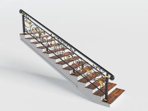 欧式黑色雕花栏杆护栏的楼梯3d模型 欧式黑色雕花栏杆护栏的楼梯